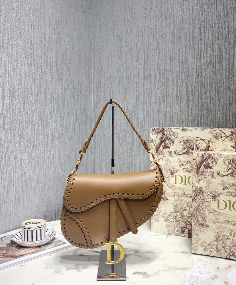 Christian Dior Grooved Edges Soft Cowhide Leather Saddle Bag Brown